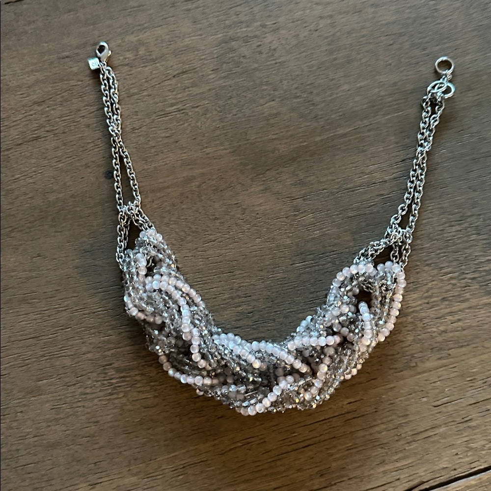 Banana Republic Silver and Clear and Grey Beaded Necklace